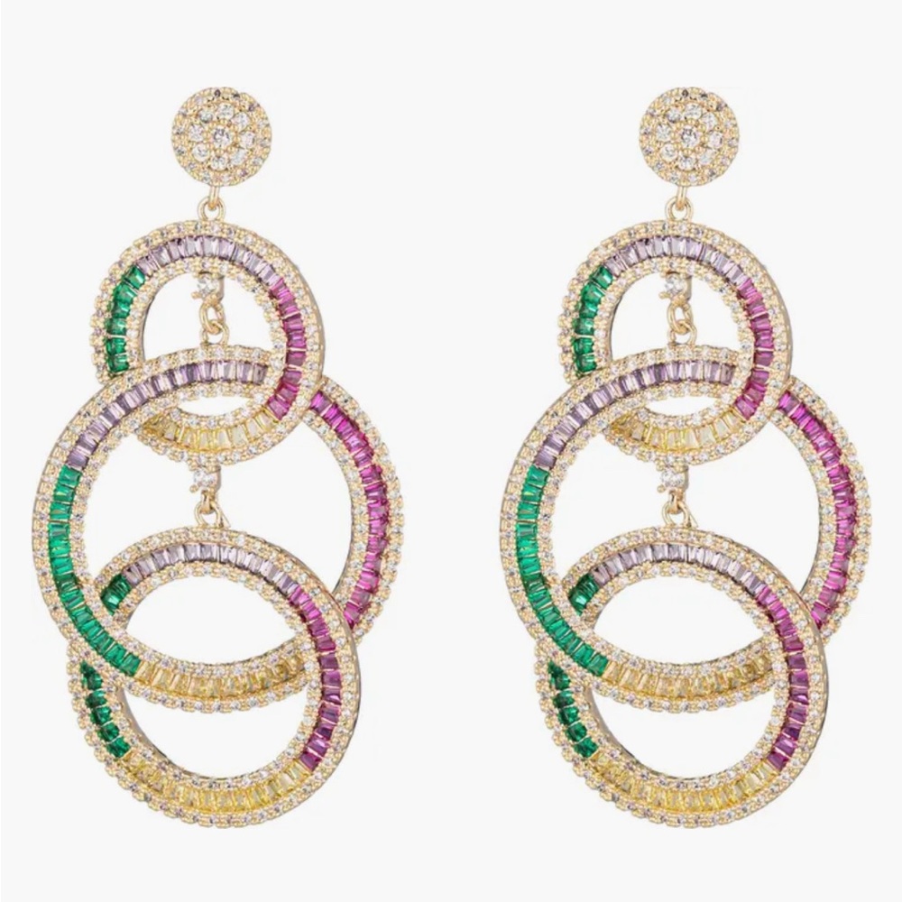 EYE CANDY LOS ANGELES CZ Circular Tier Drop Brass 18k Gold Plated